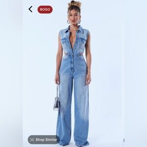 Fashion Nova baylin denim jumpsuit NWT
